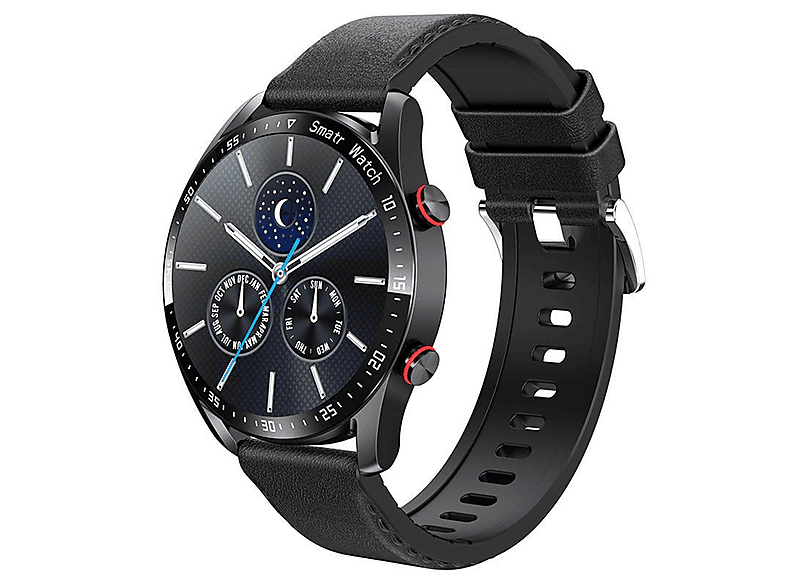 SYNTEK Smart Watch Schwarz Bluetooth Talk Business Edelstahlband Wasserdicht Smartwatch Leder, 260 mm, Schwarz