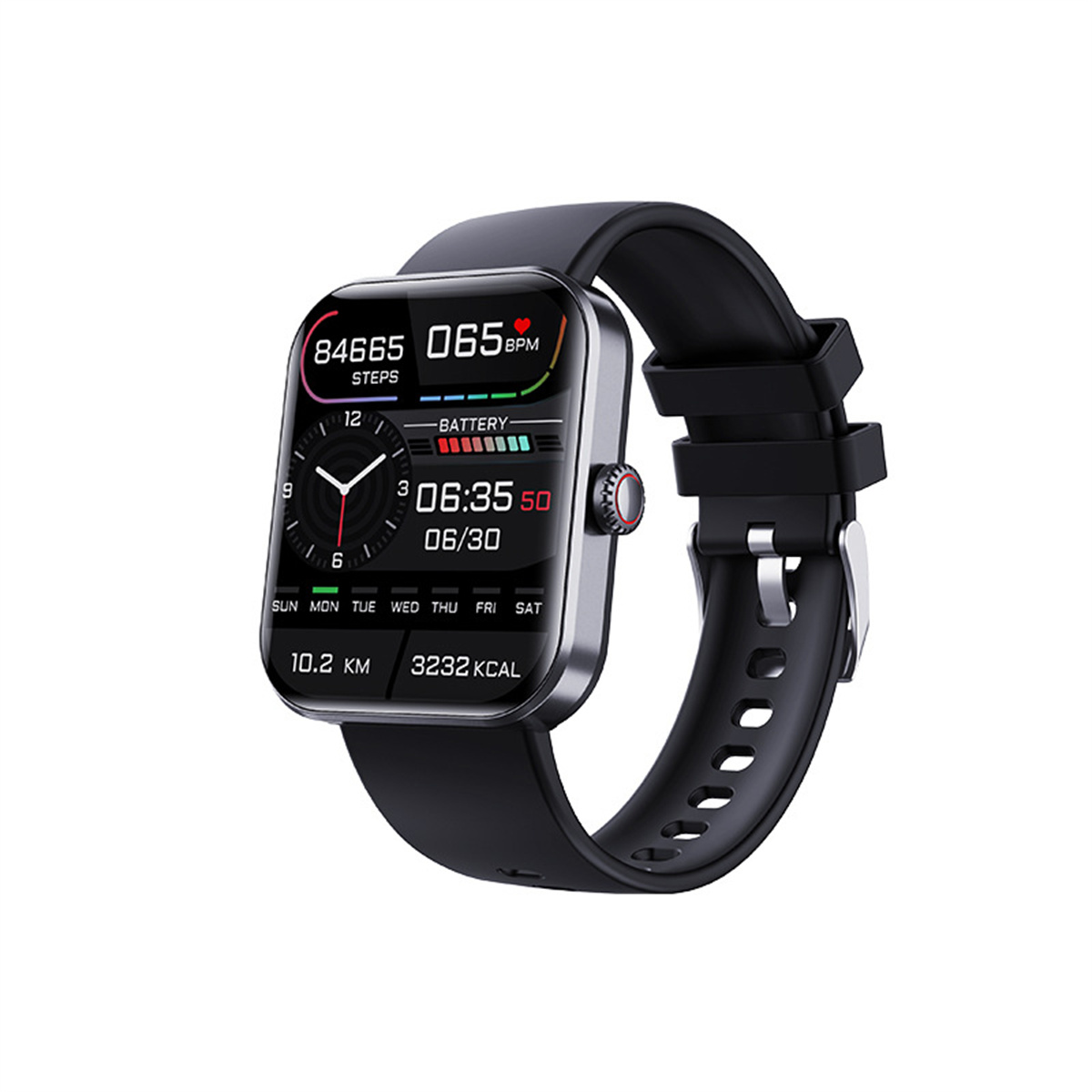 SYNTEK Smart Watch Blutdruck Schwarz Silikon, 220mm, Aluminium Schwarz Herzfrequenz Oxymetrie Umweltfreundliches Wasserdicht Blutzucker Smartwatch