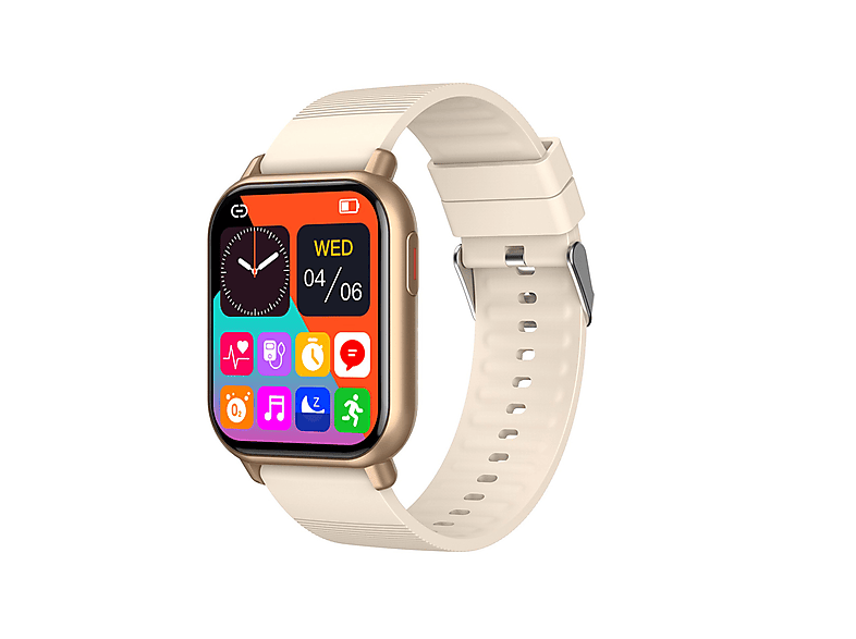 SYNTEK Herzfrequenz Voice 250 Talk HD mm, Smartwatch Blutdruck Smart Weiß Silikon, Gold Armband Watch Assistant Encoder Bluetooth