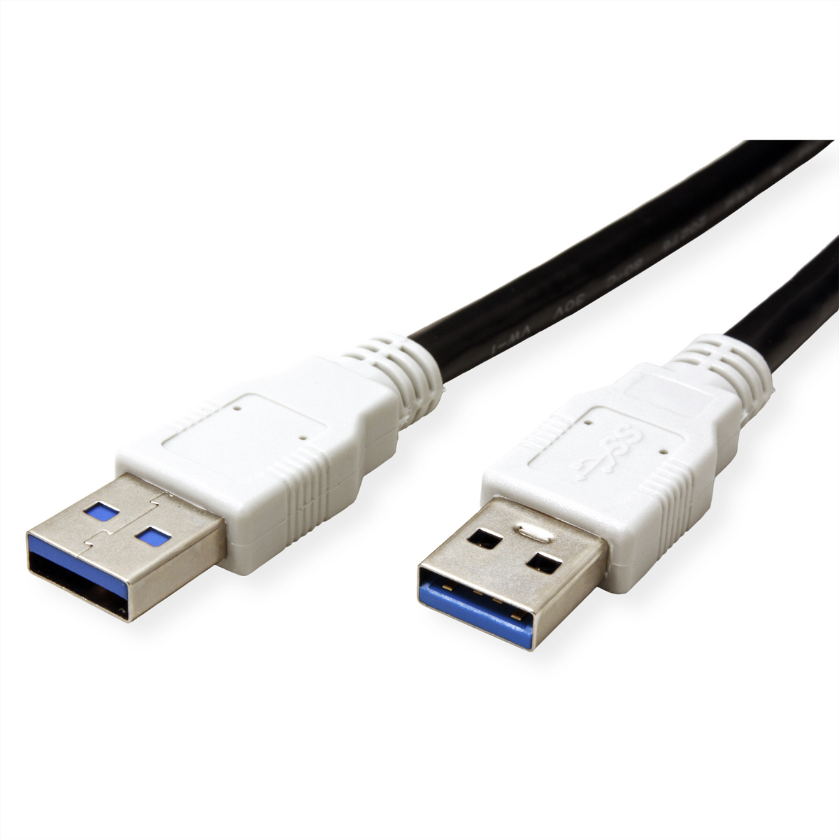 Zwei USB-Kabel mit weißen Steckern. Weißer Hintergrund.