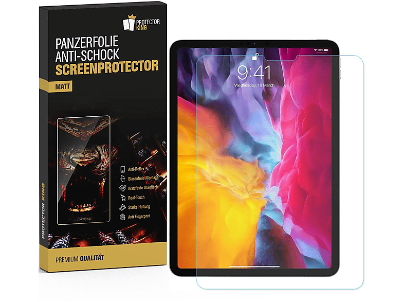 PROTECTORKING 2x Displayschutz 11 iPad Apple 10.9 (2018 Pro MATT 2019 2020 Displayschutzfolie(für ANTI-SHOCK 2021 2022))