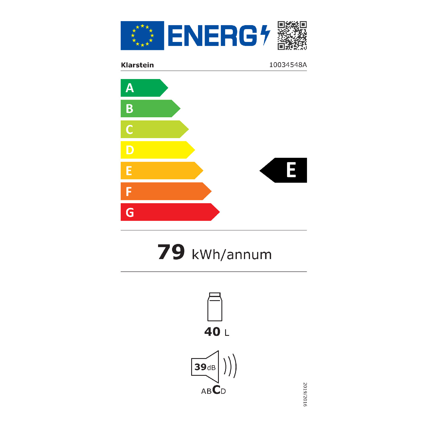 Ein Energielabel mit Informationen zur Energieeffizienz eines Kühlschranks.