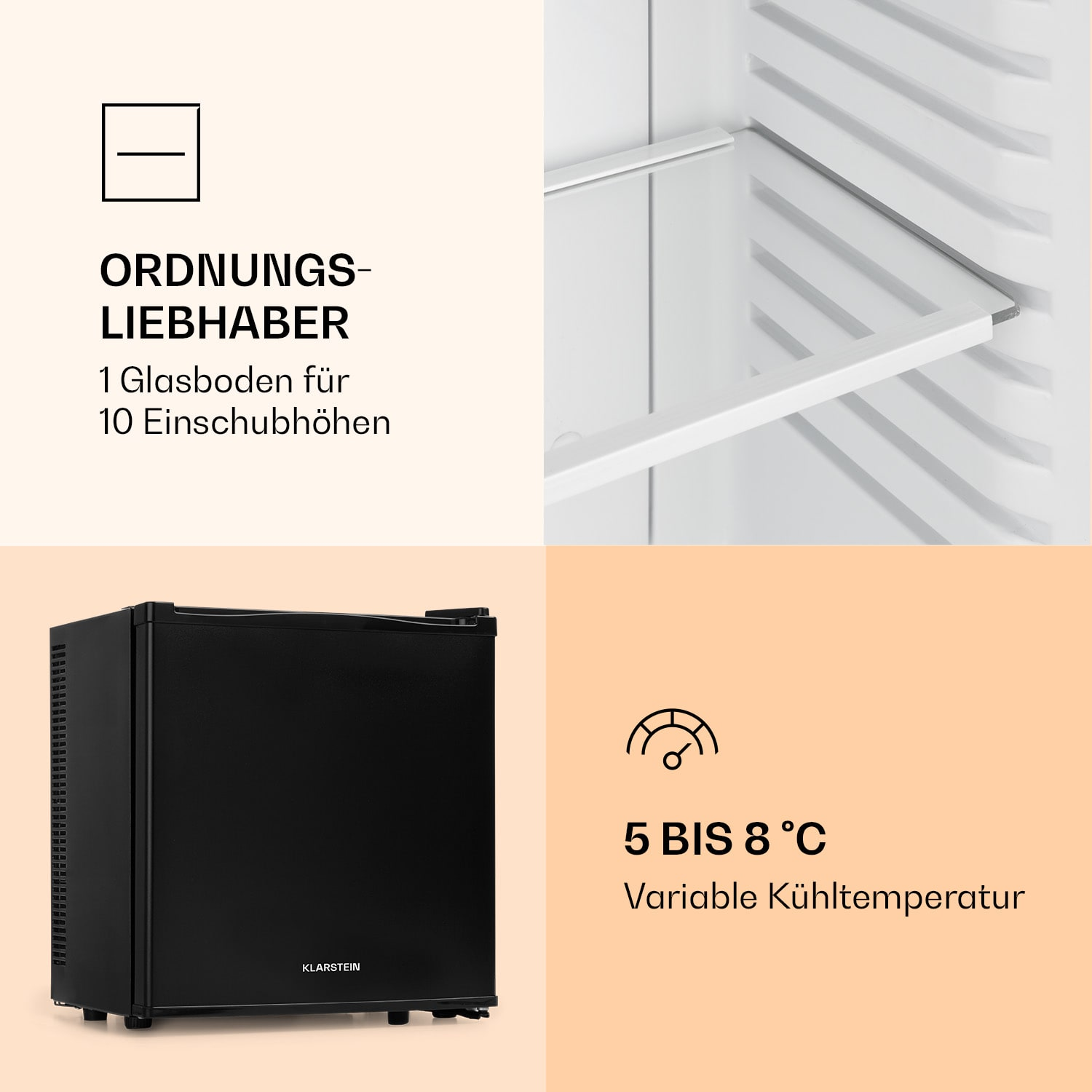 Secret KLARSTEIN hoch, 30,8 cm (G, Schwarz) Cool Mini-Kühlschrank