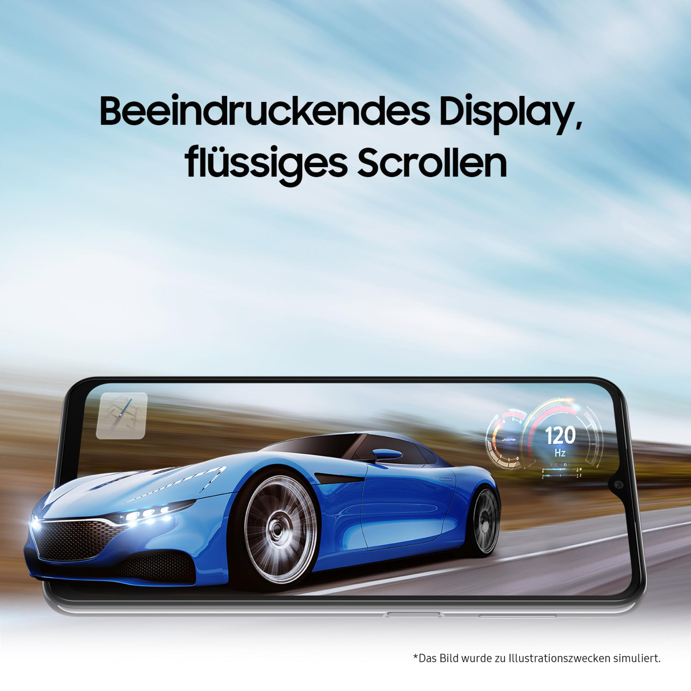 Smartfon z niebieskim samochodem na ekranie. Tekst: Imponujący wyświetlacz.