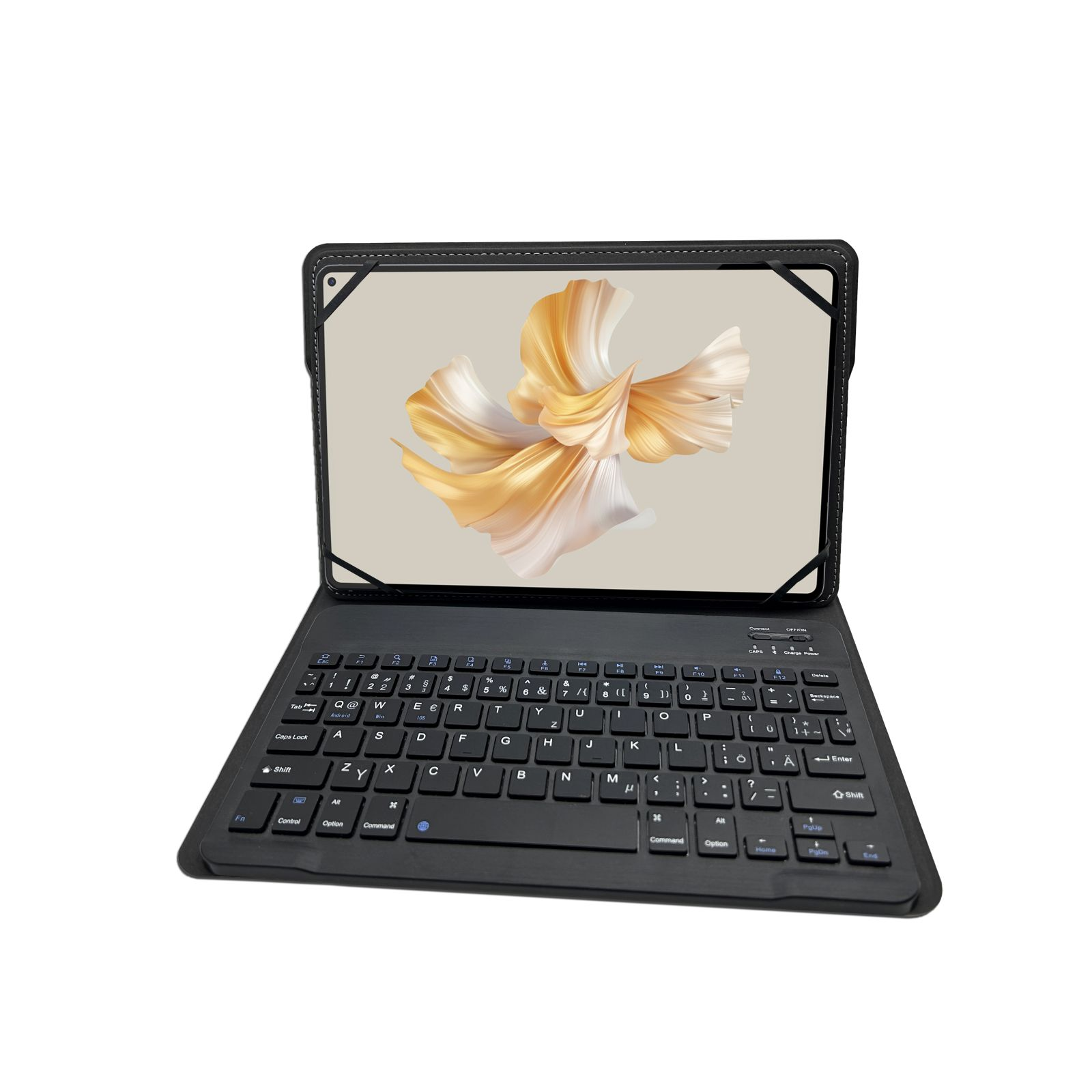 LOBWERK 2in1 Set (Bluetooth Tastatur Zoll Kunststoff, für Schwarz Universal 9-11 Cover) + Schutzhülle Bookcover für