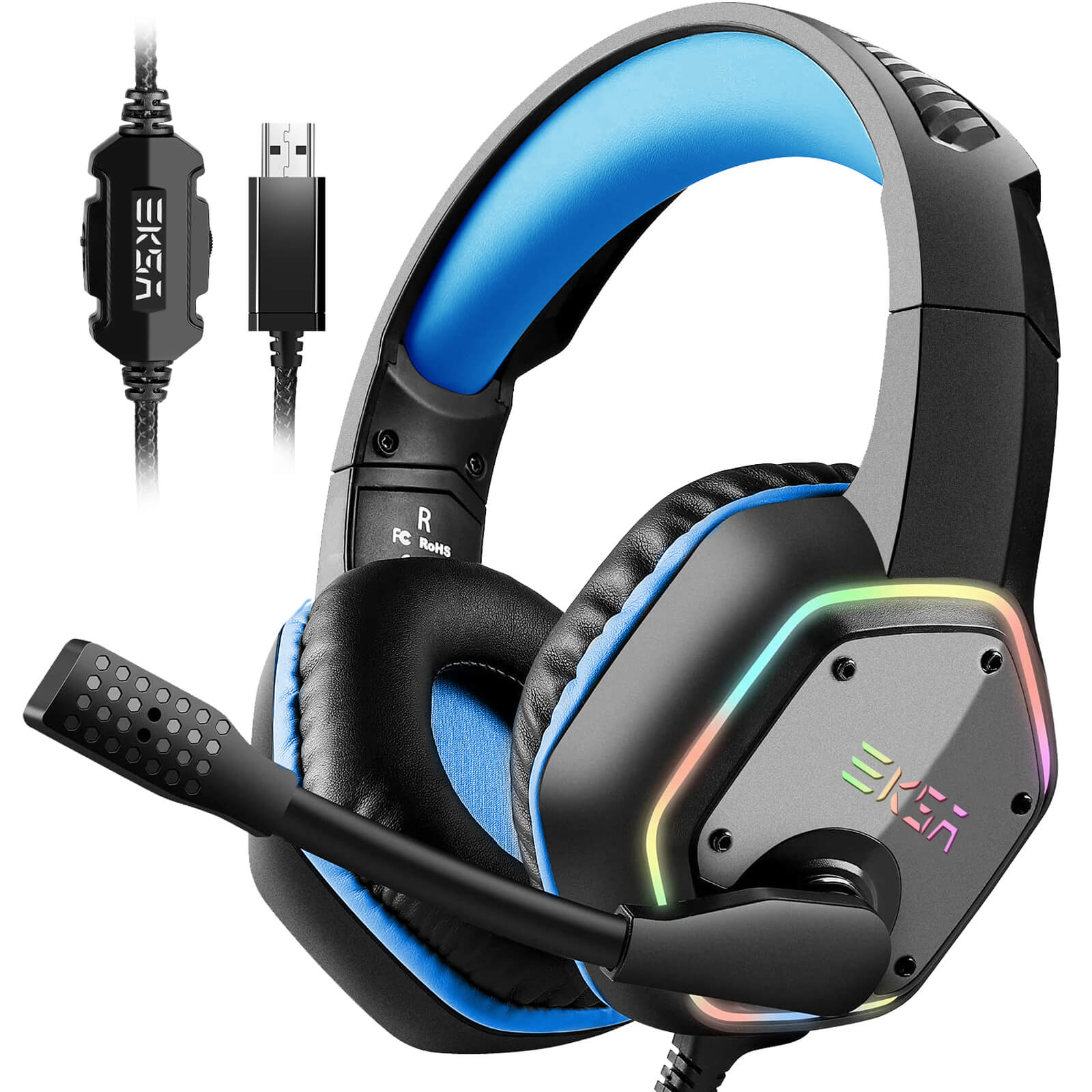 Headset Blue EKSA-TRADE Over-ear E1000, Mikrofon Gaming mit USB