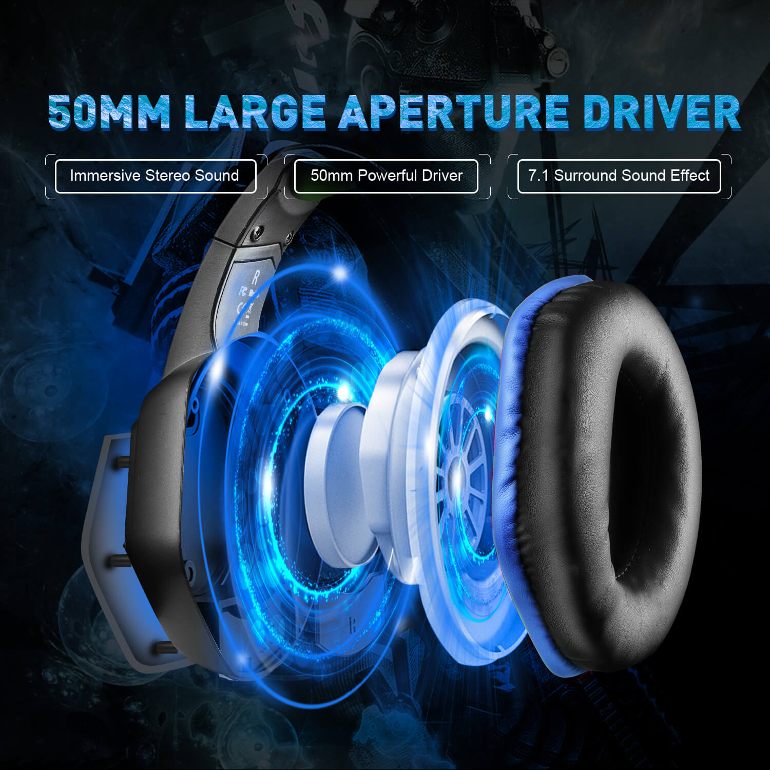 Headset Blue EKSA-TRADE Over-ear E1000, Mikrofon Gaming mit USB