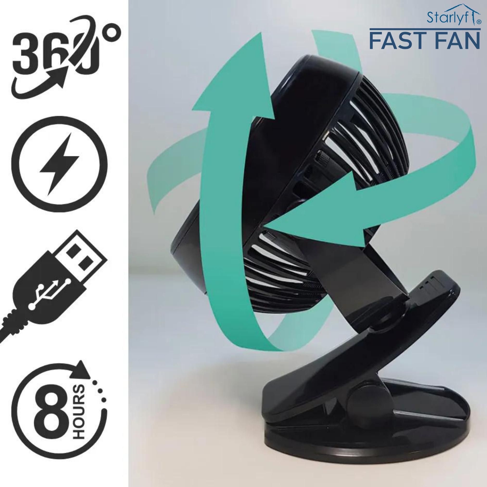 Fast STARLYF Fan schwarz Volt) (5 Tischventilator