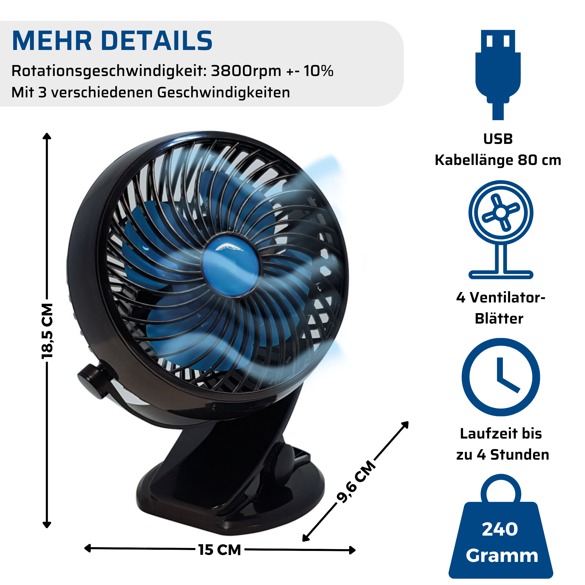 STARLYF Fast Fan Tischventilator schwarz (5 Volt)