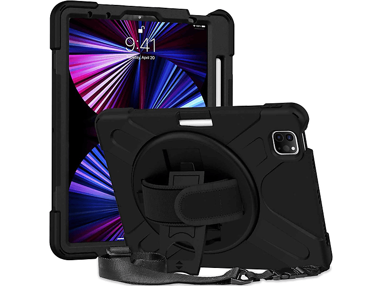WIGENTO Outdoor 360 Grad Hybrid Tasche, Full Cover, Apple, iPad Pro 11 2021 / 2020 / 2018/ 2022, Schwarz