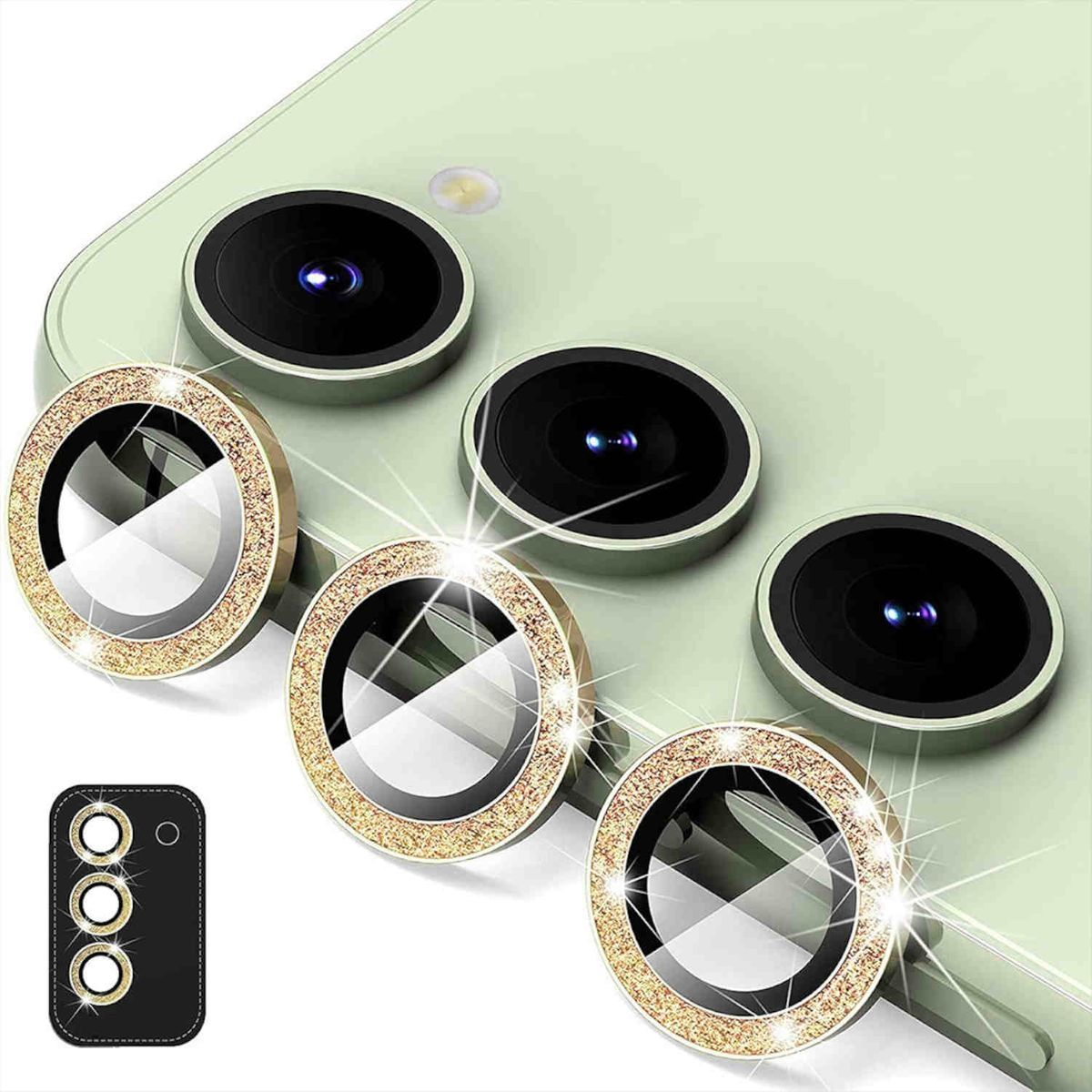 WIGENTO Back Kamera Glitzer Ring Galaxy S23 + H9 / Samsung S23 Cover Glas Schutzglas(für Hart Plus)