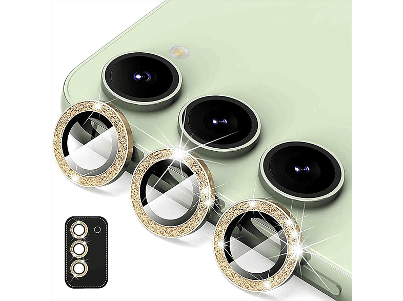 WIGENTO Back Kamera Glitzer Ring + H9 Hart Glas Cover Schutzglas(für Samsung Galaxy S23 / S23 Plus)
