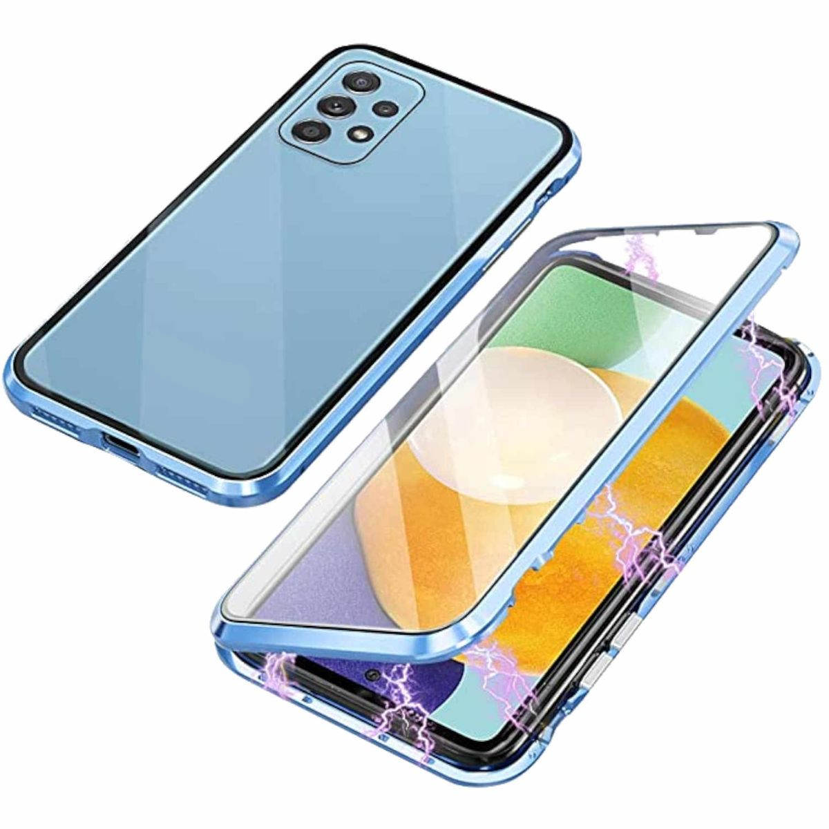 A53 Galaxy Cover, Full Schutz WIGENTO Glas Samsung, 360 Magnet Blau 5G, Cover, Grad