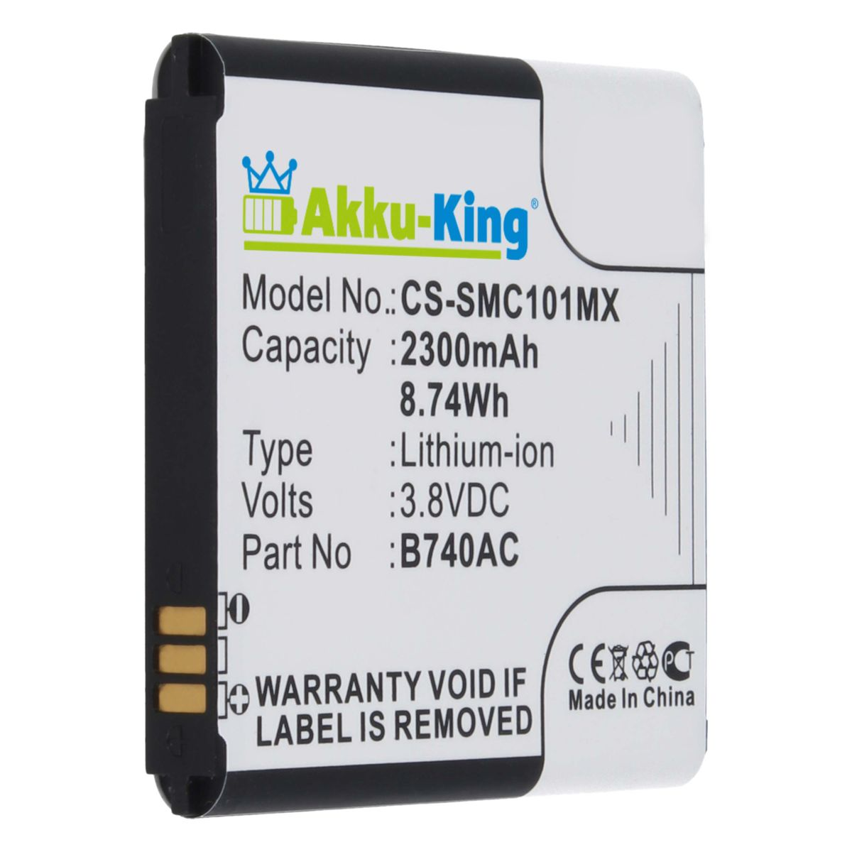 Volt, Kamera-Akku, kompatibel Akku 3.8 B740AC Li-Ion Samsung AKKU-KING 2300mAh mit
