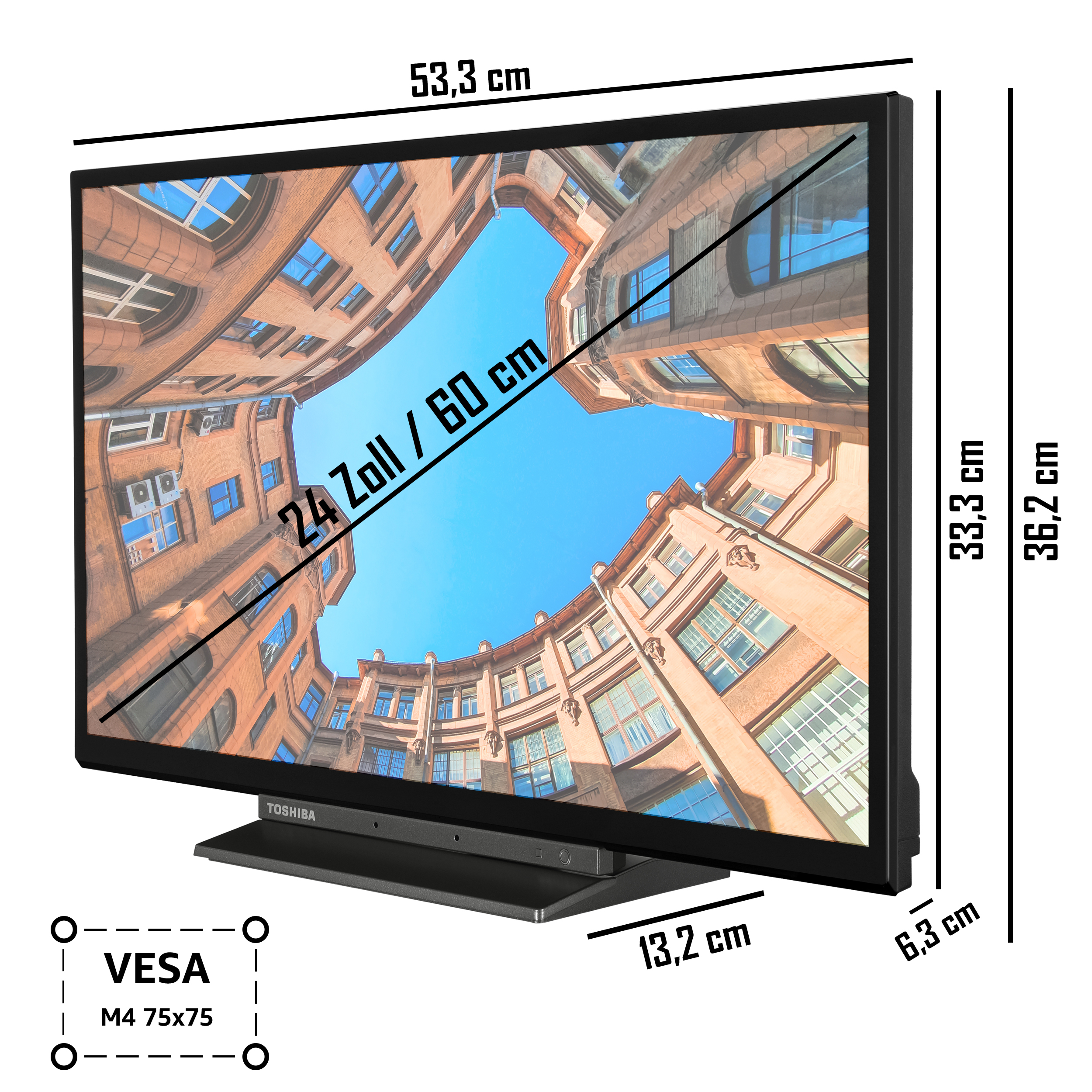 TOSHIBA 24WK3C63DAW Zoll cm, SMART (Flat, HD-ready, 60 LED TV TV) / 24