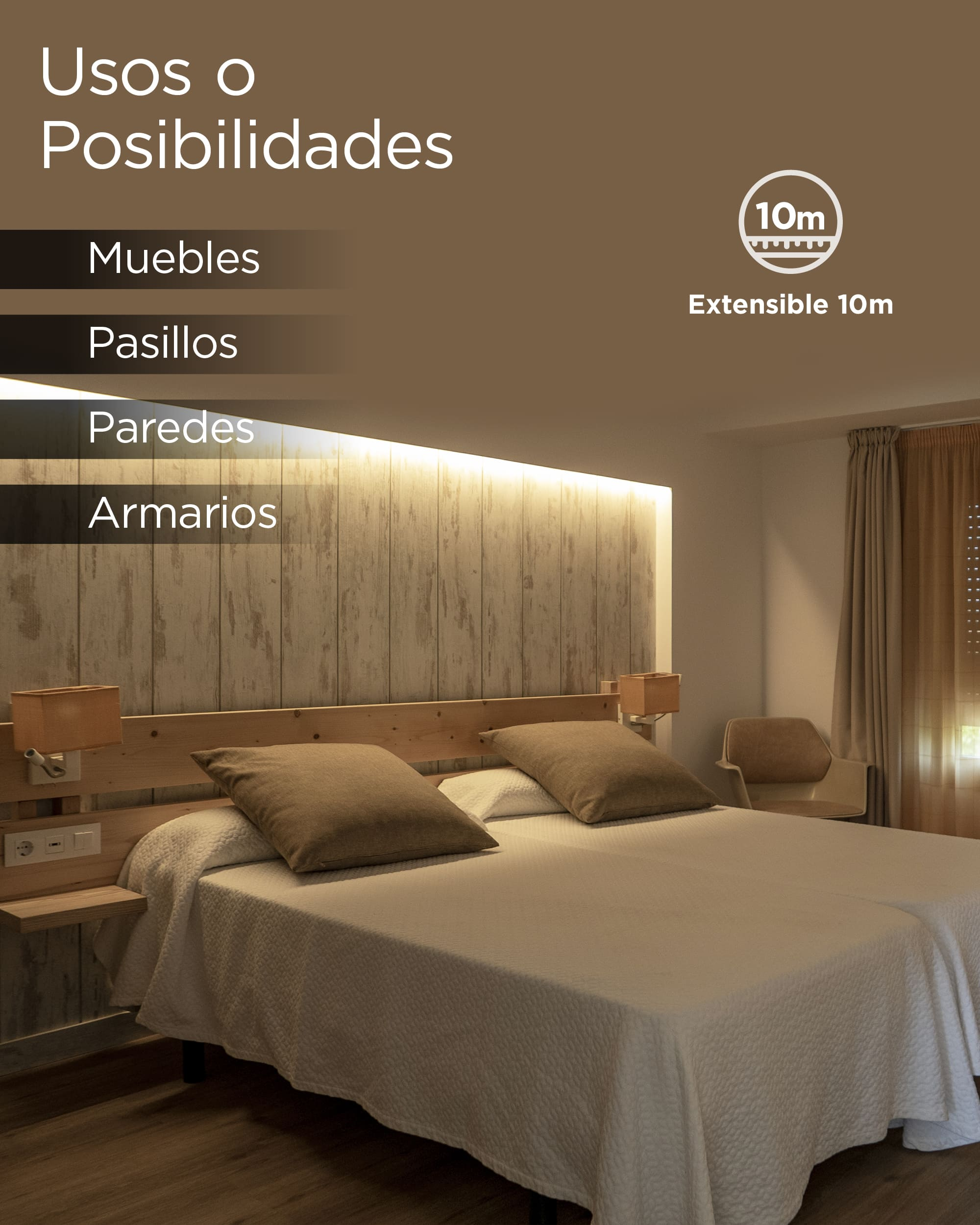Un dormitorio con dos camas. El texto de la izquierda dice usos, y la derecha tiene 10m en un cuadro.