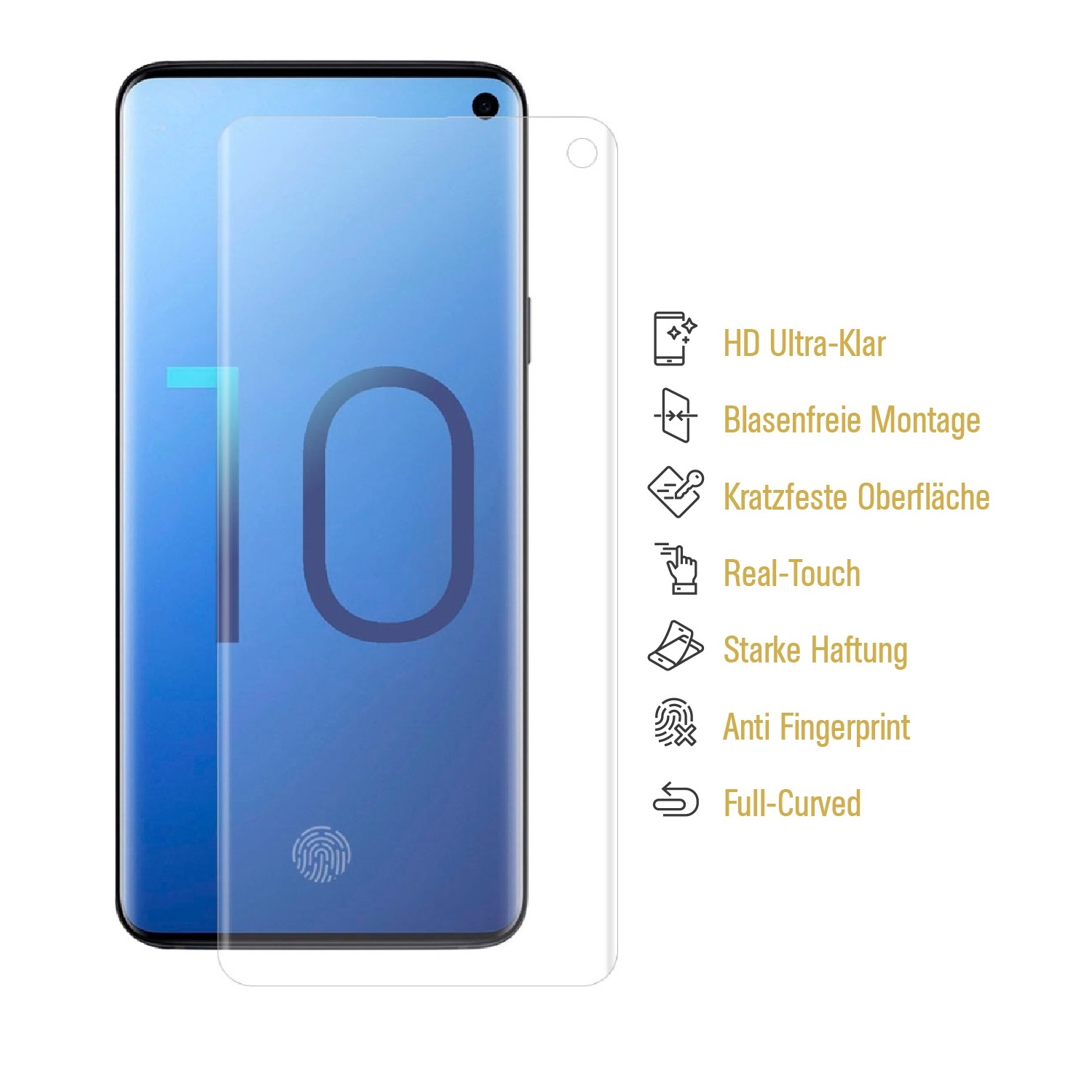 Ein Smartphone mit einer Displayschutzfolie. Das Telefon ist schwarz, der Schutz klar.