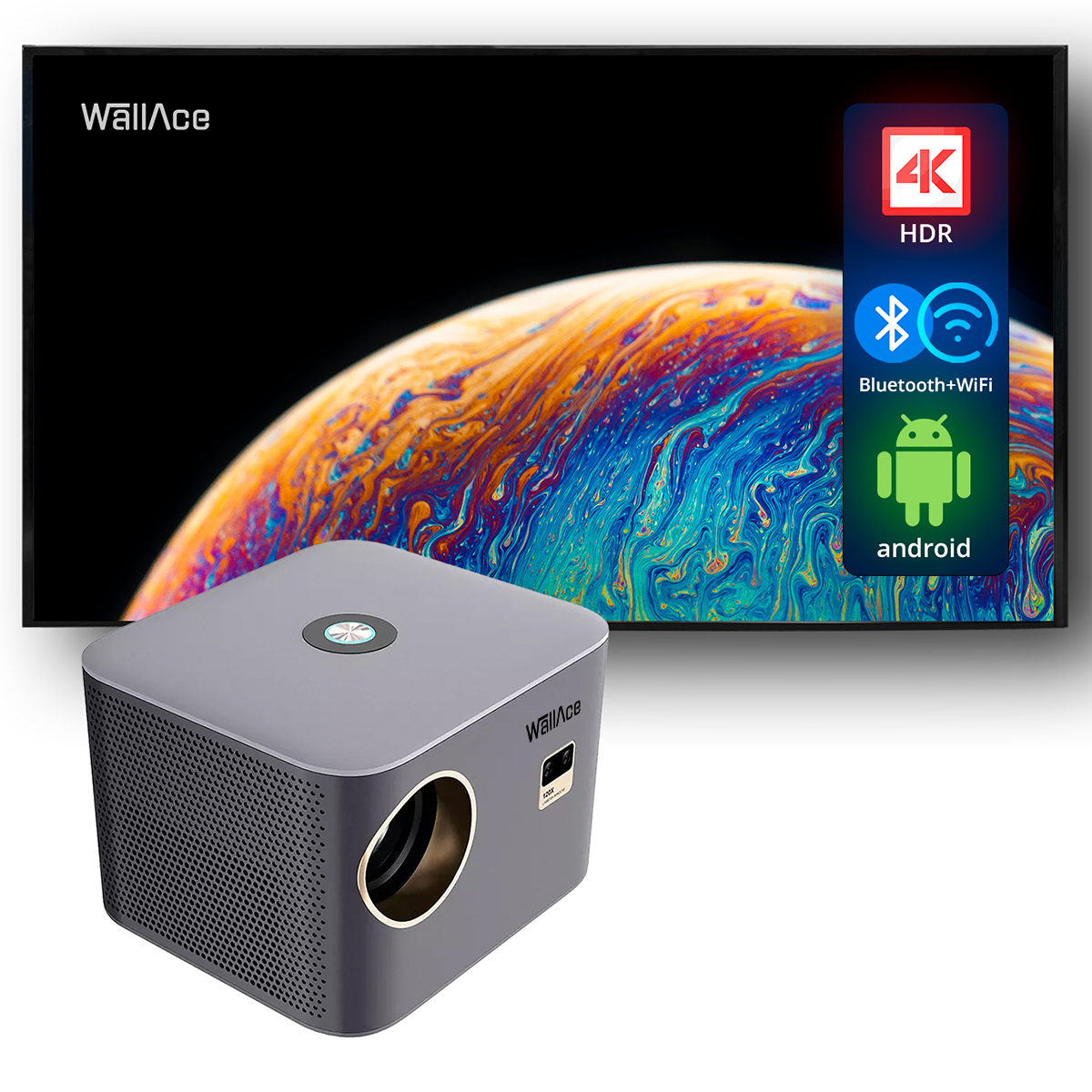 Wallace Technology Saturn Beamer 4K, 650 ANSI, WLAN, Bluetooth, Android