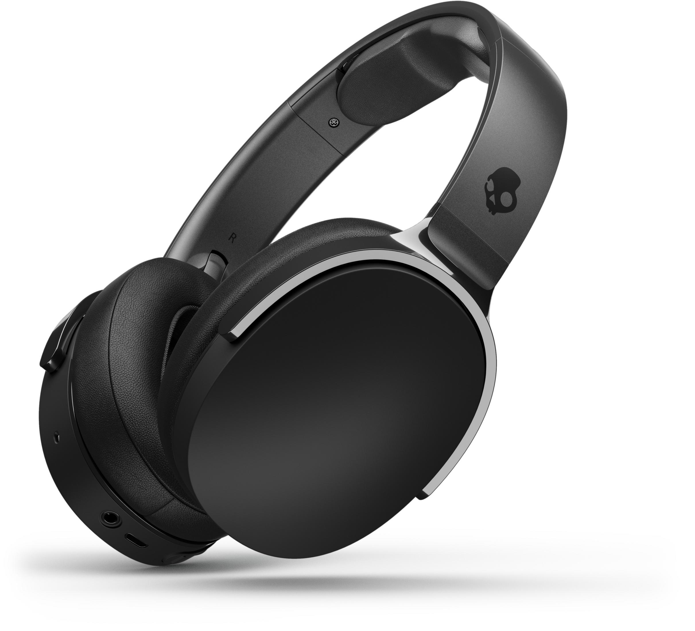 Casque Skullcandy noir avec oreillettes et un bandeau. Le logo Skullcandy est visible sur le côté.