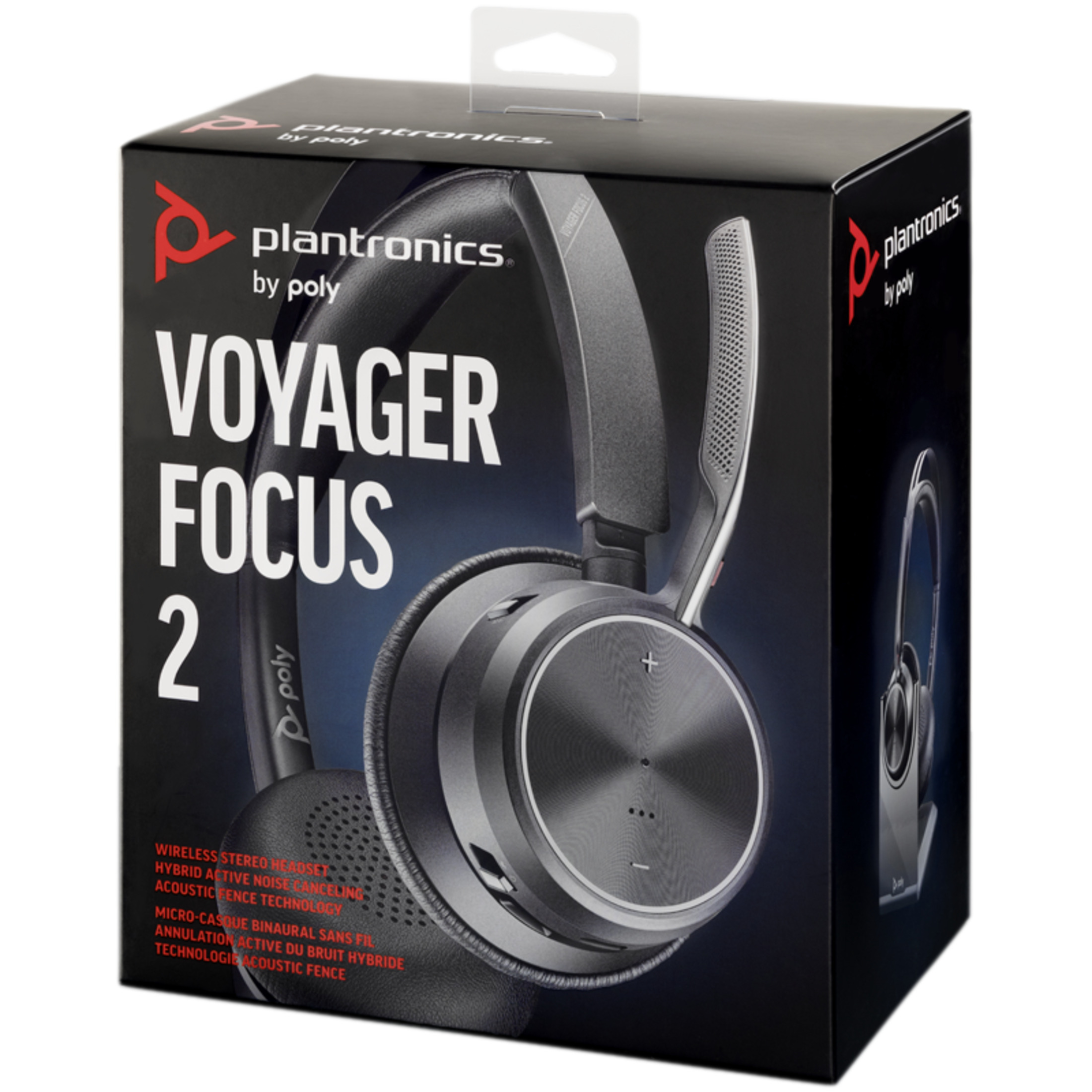 Una scatola del prodotto dell'auricolare wireless Plantronics Voyager Focus 2.