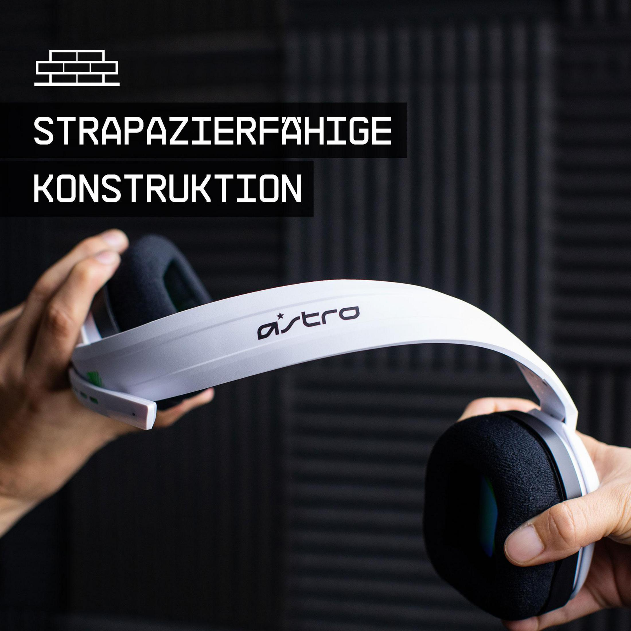 Ręce trzymają biały zestaw słuchawkowy. Słowo 