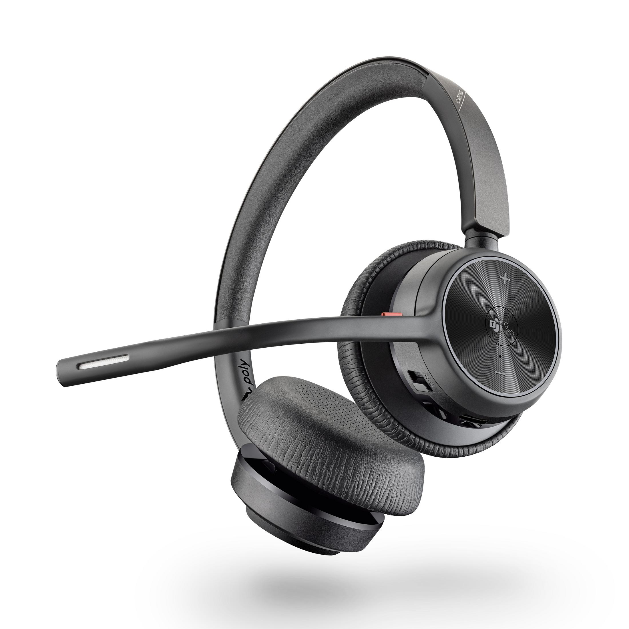 Schwarzes Poly-Headset mit Mikrofon und Nackenband-Design.