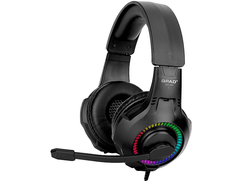 QPAD 9J.H3593.H20 QH-20 RGB SCHWARZ, Over-ear Gaming Headset Schwarz
