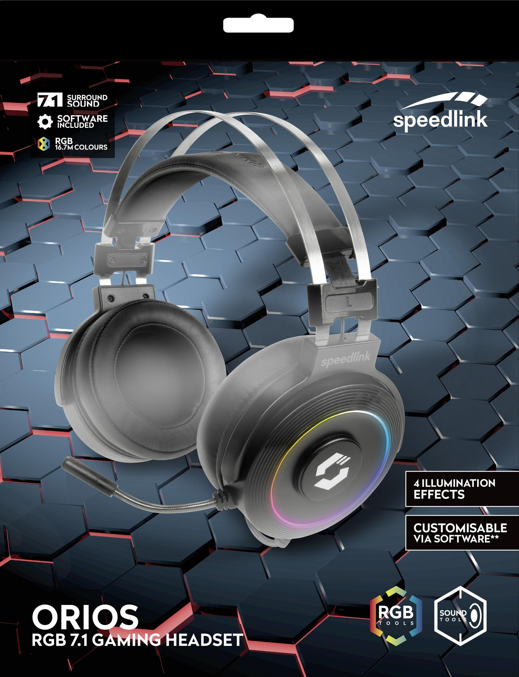SPEEDLINK SL-860005-BK ORIOS Gaming Headset GAMING RGB BLACK, Schwarz 7.1 HEADSET Over-ear