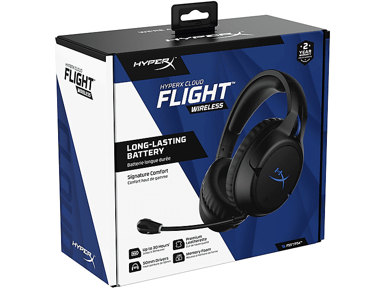 HYPERX HHSF1-GA-BK/G CLOUD FLIGHT WIRELESS GAMING, Over-ear Gaming Headset Bluetooth Schwarz