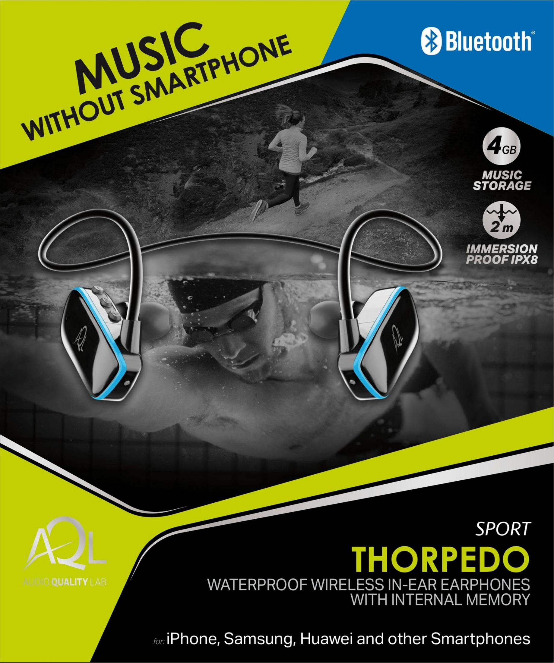 In-ear Schwarz/Blau AQL WASSDICHT, BTTHORPEDOK Bluetooth SPORT 4GB Headset