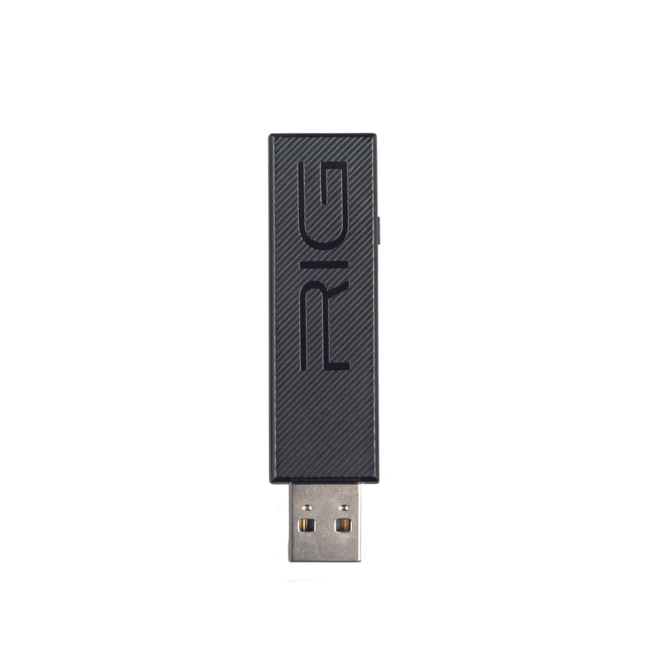 Ein schwarzes Rig-USB-Gerät mit dem RIG-Logo darauf.