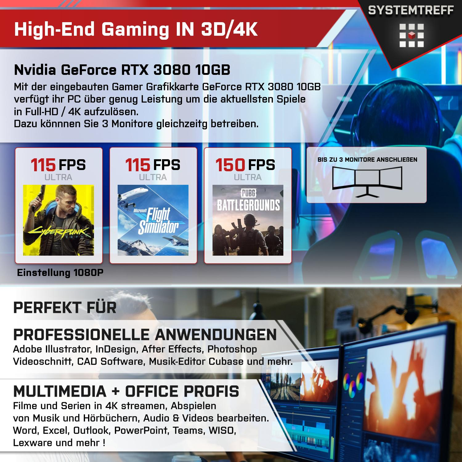SYSTEMTREFF Gaming Komplett AMD Ryzen 3080 10GB 7900, Nvidia RTX 32 GB 10 GeForce RAM, 9 Prozessor, PC mit GB mSSD, Komplett 1000 GB 7900 GDDR6X