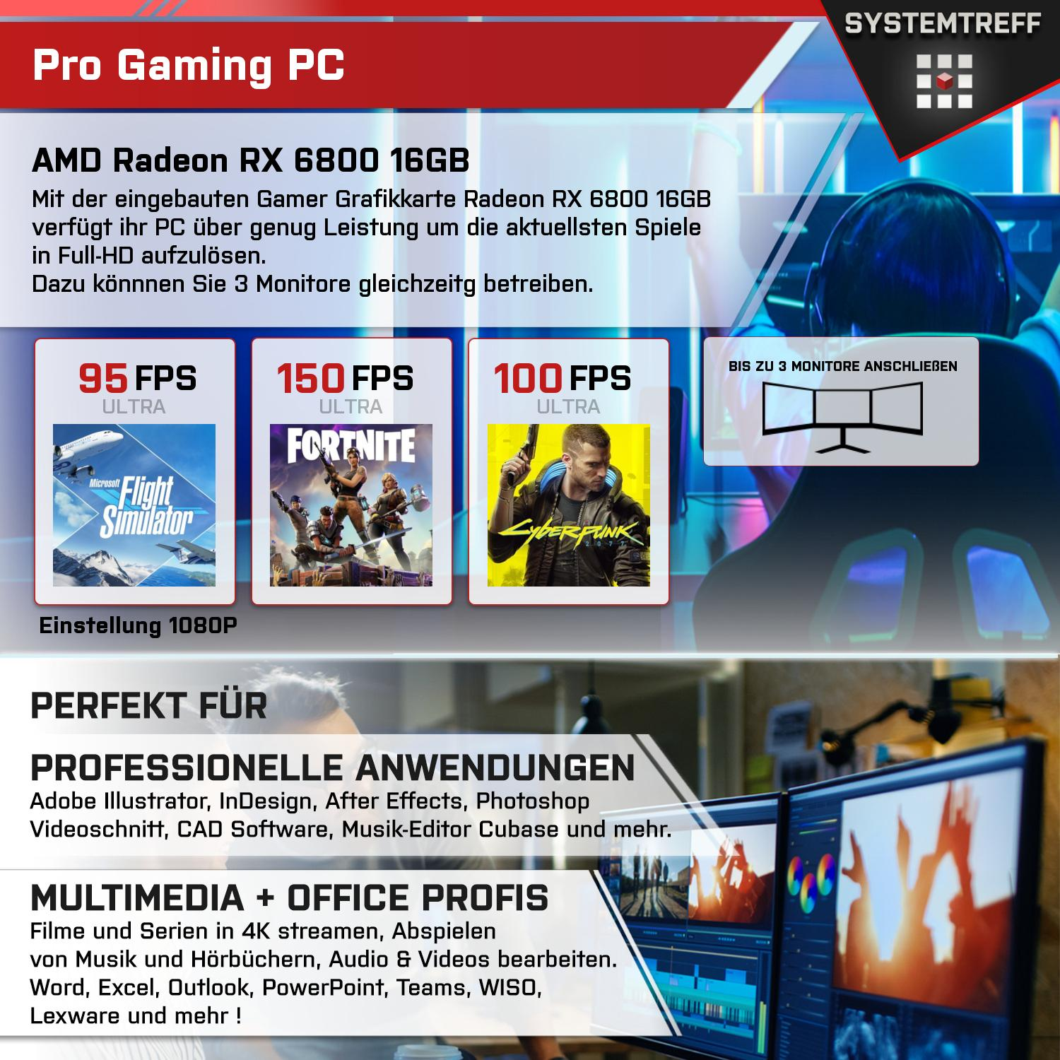 SYSTEMTREFF Gaming Komplett Radeon 32 GDDR6, Prozessor, Intel i9-12900F RX AMD mit GB 16GB 16 RAM, Komplett Core i9-12900F, mSSD, 1000 GB GB PC 6800