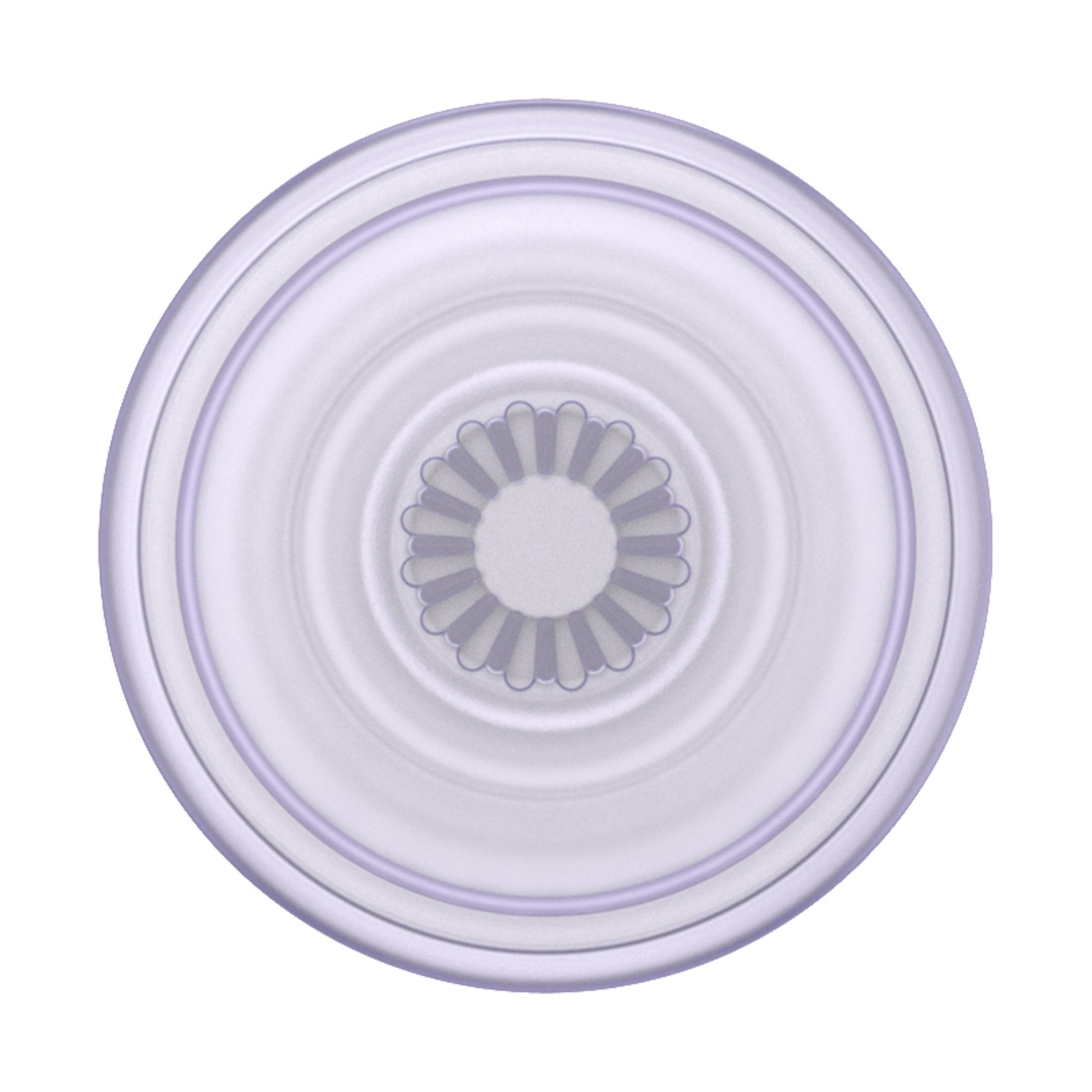Una rosetta bianca per soffitto con un design circolare e ornato. Ha motivi a strati e un motivo floreale centrale.