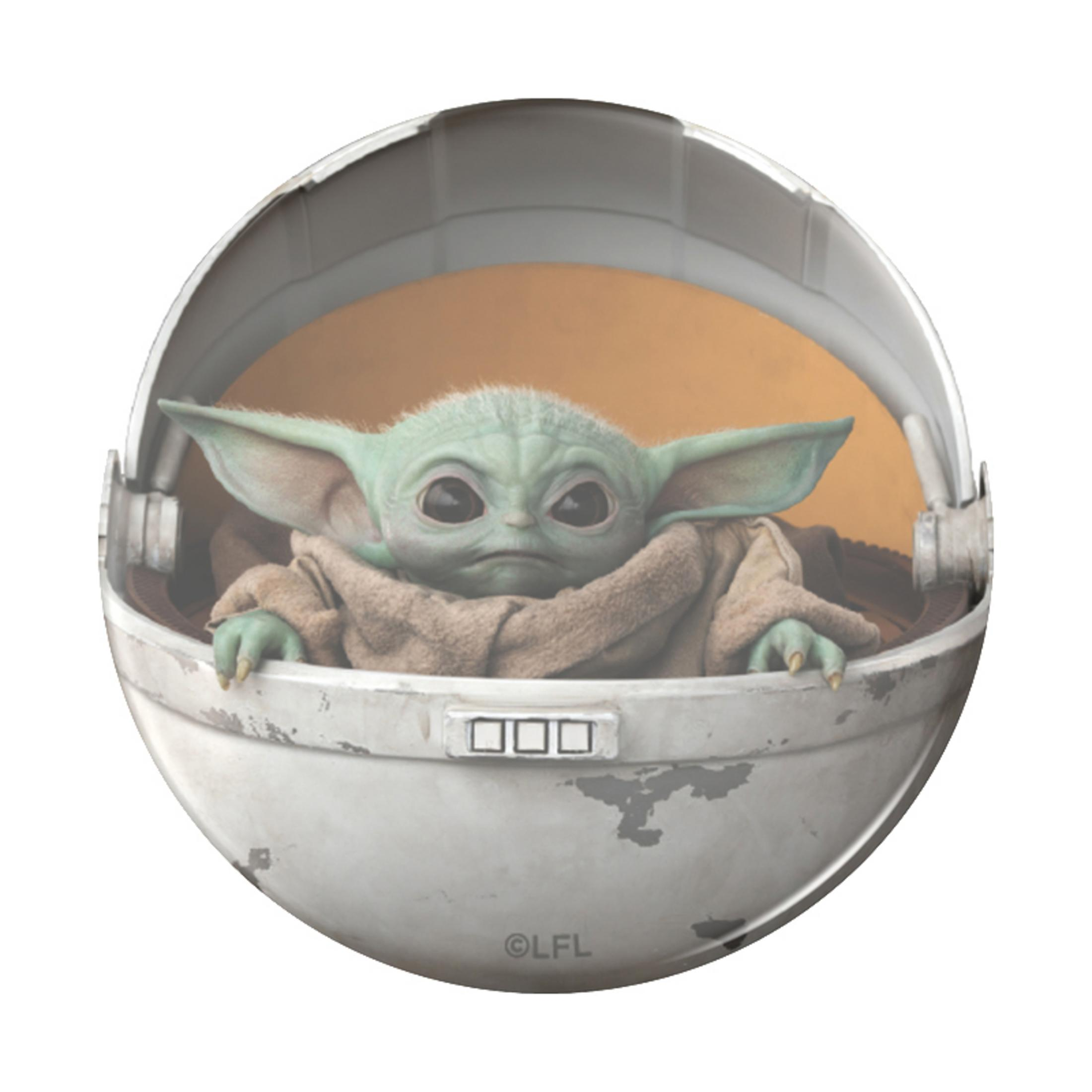 Grogu aus The Mandalorian in einer Kapsel auf Weiß, vor weißem Hintergrund.