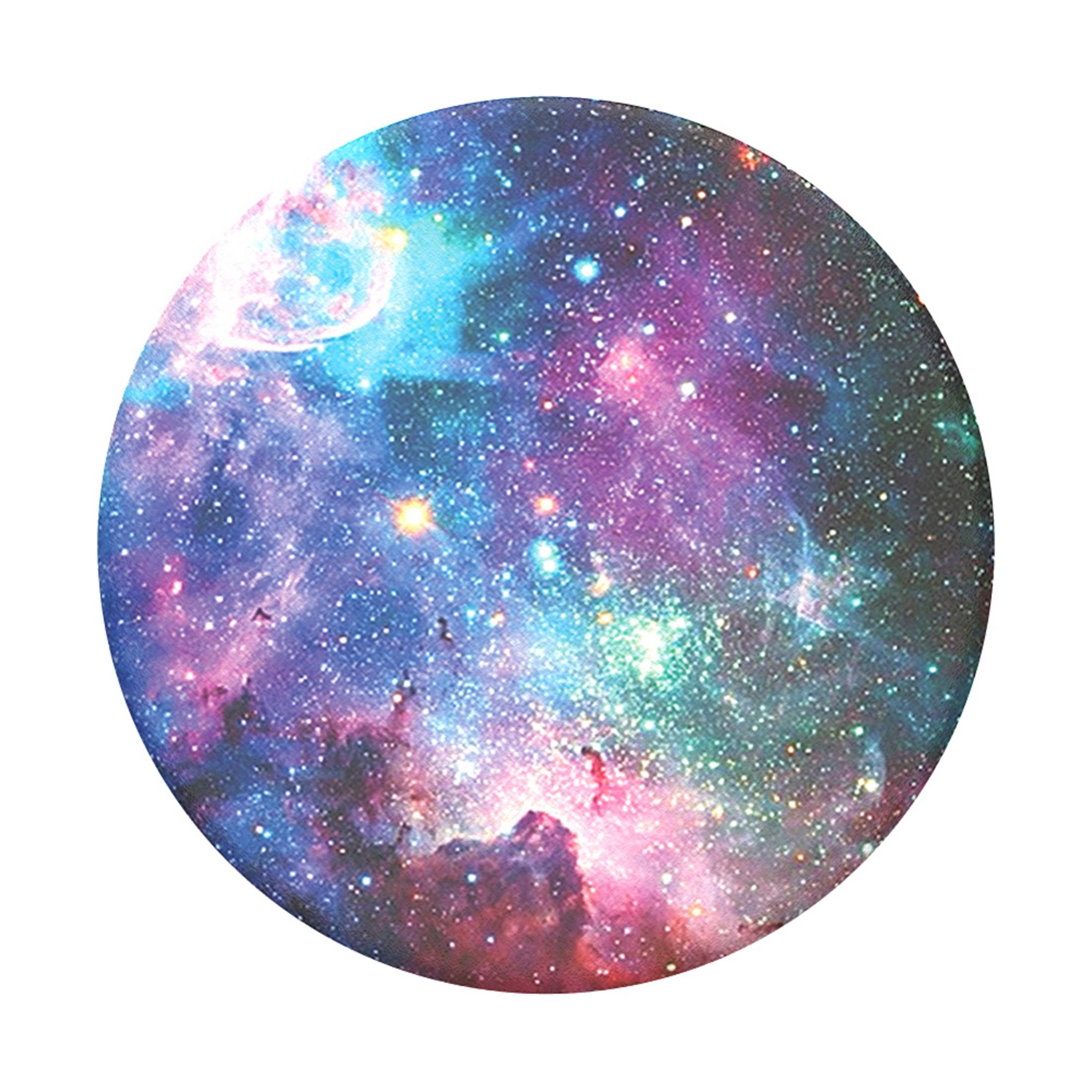 Un popsocket redondo con un diseño de galaxia, que representa varios colores y nebulosas.