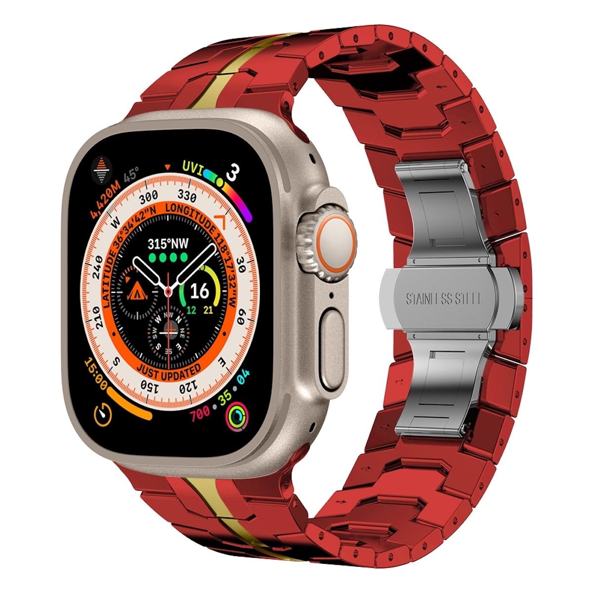 3 5 Ultra 45 9 49mm Series Watch Apple, 42mm, 1 7 Stahl 4 1 2 Rot 8 Deluxe 2 WIGENTO Band, Ersatzarmband, / 44 SE 6 / + / Gold