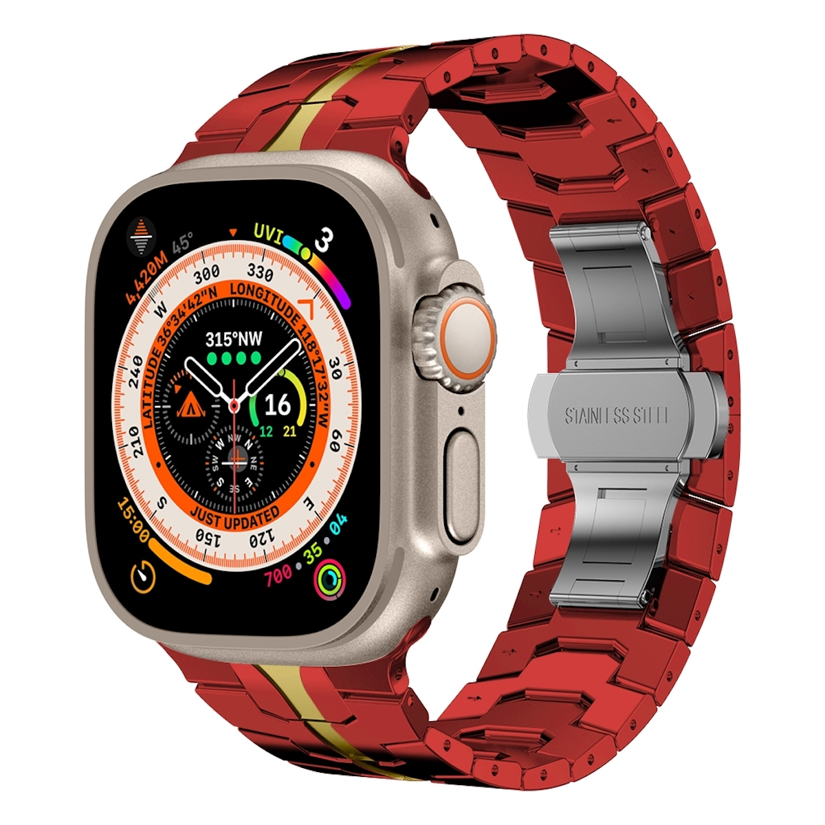 3 45 Series 44 Ultra 1 Stahl 4 Watch / 6 Band, + Apple, / Rot 8 2 1 7 5 SE 49mm Gold Deluxe 42mm, Ersatzarmband, 9 / WIGENTO 2