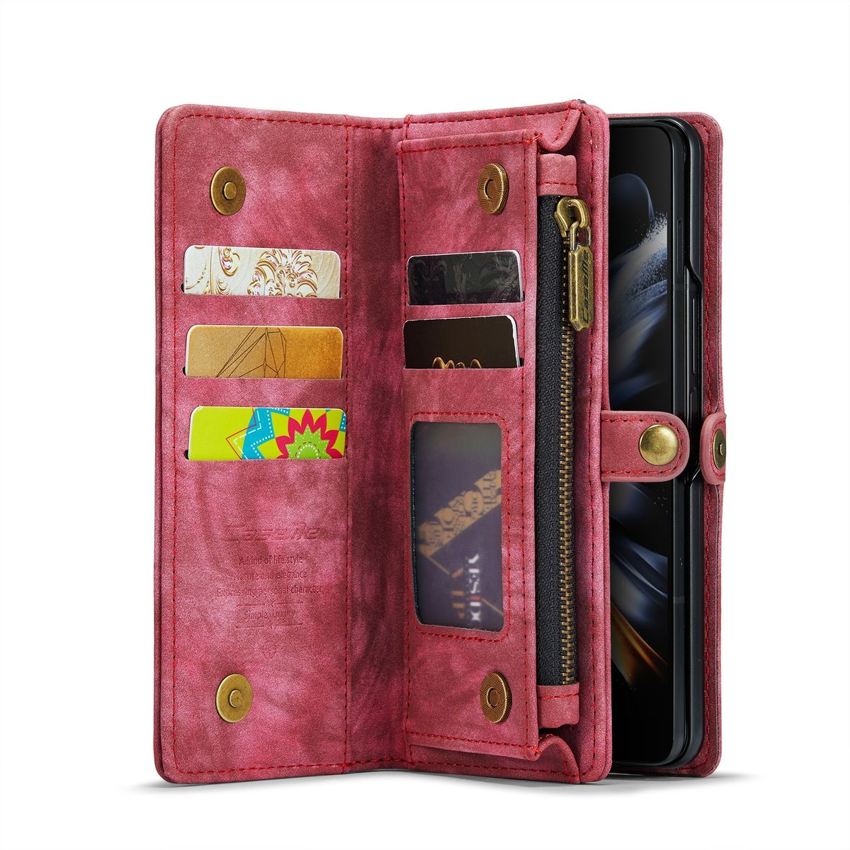 Reißverschluss, Rot Tasche Fold4 5G, Galaxy Bookcover, WIGENTO Multifunktion & Samsung, Z