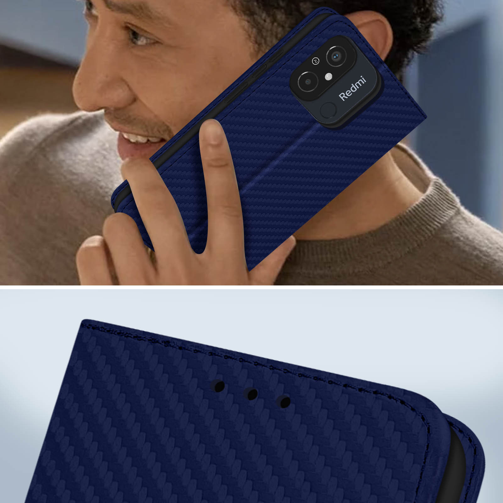 Xiaomi, Series, Redmi 12C, Bookcover, AVIZAR Blau Carbon