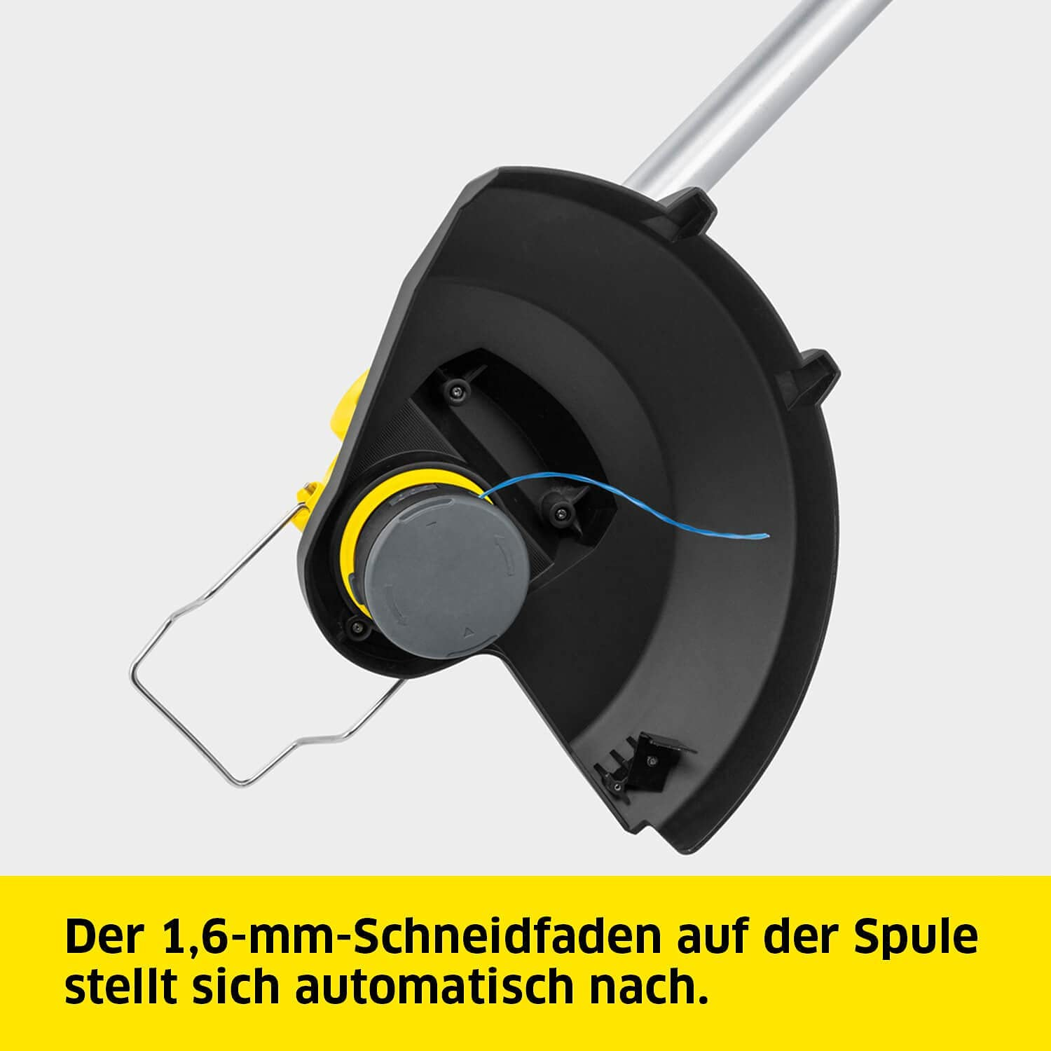 Głowica podkaszarki. Tekst wskazuje na automatyczne podawanie żyłki.