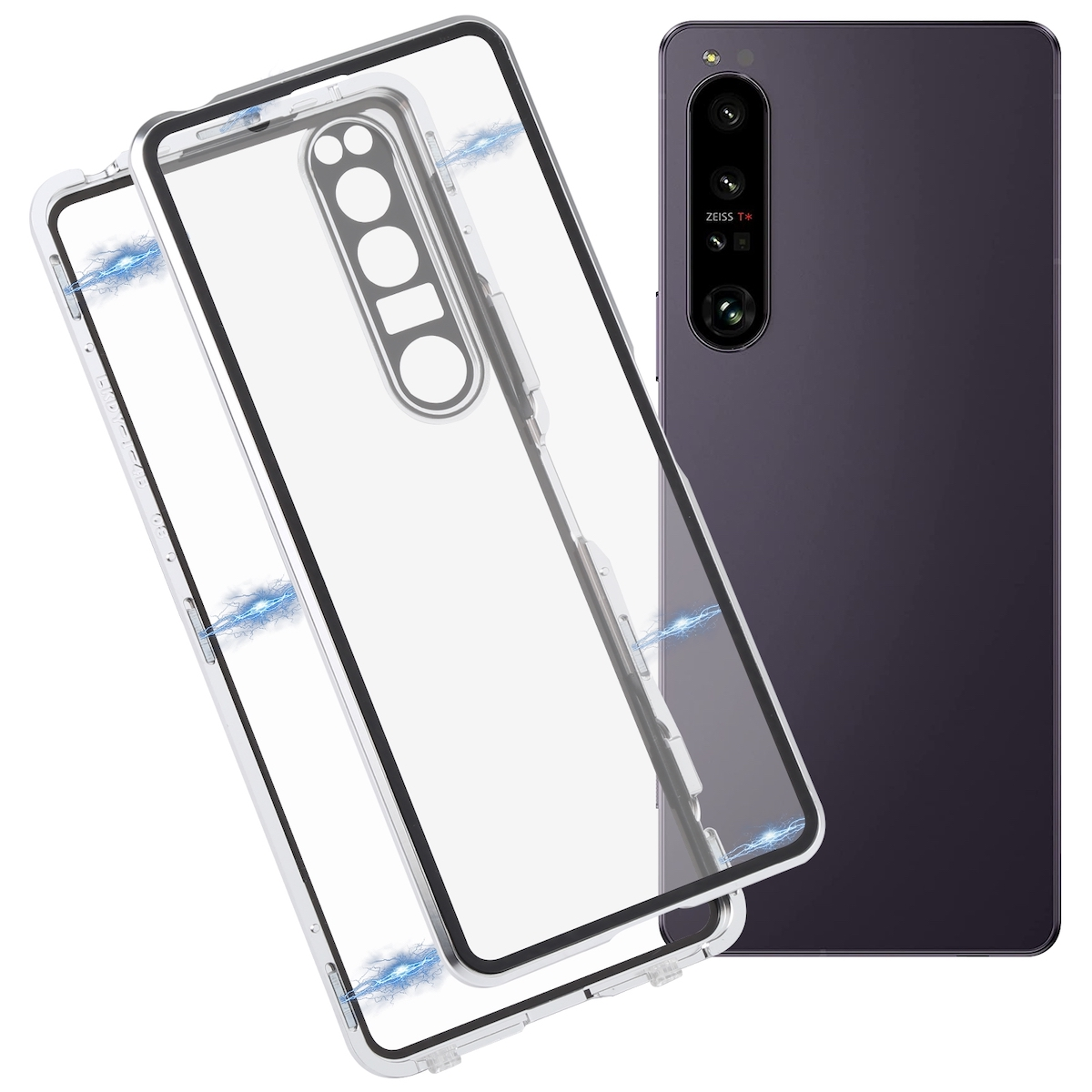 WIGENTO Magnetische aus gehärtetem Cover, Hülle Metall, und Xperia 1 Silber Sony, IV, Full Glas