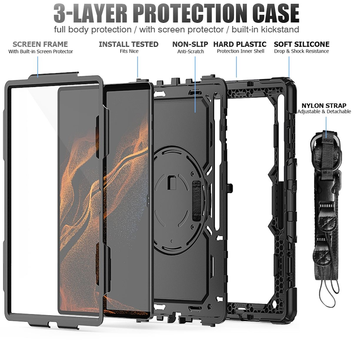 S8 Tasche, WIGENTO Tab Full / aufstellbare Voll Samsung, Schwarz Galaxy Grad Ultra, Schutz Ultra S9 360 Cover,