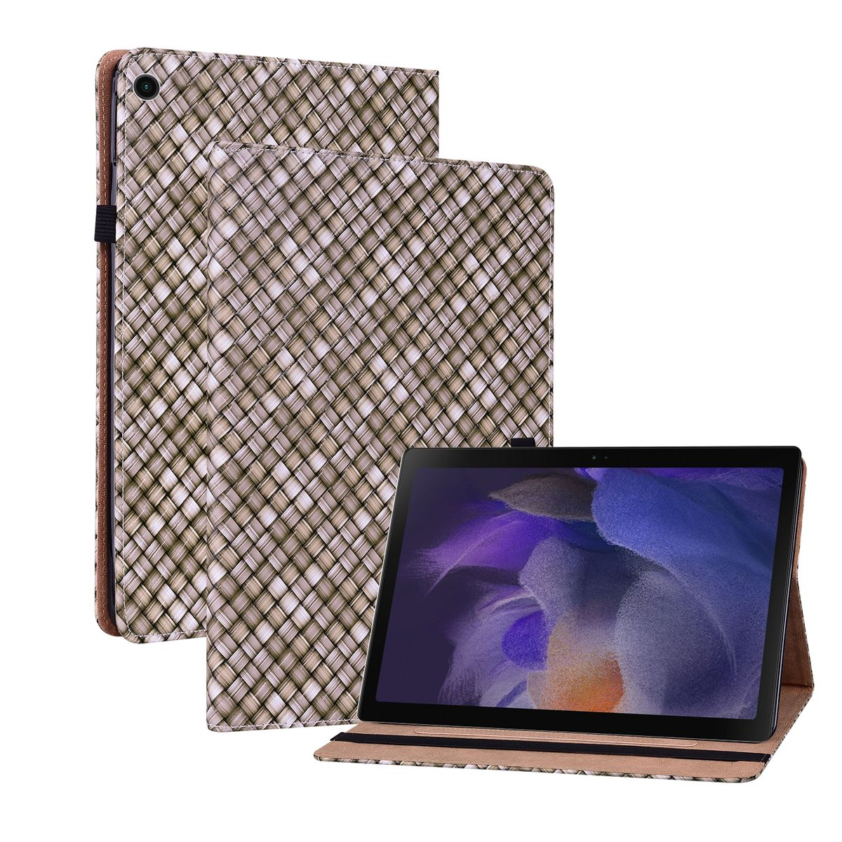 Galaxy Tab & Wake Muster mit Funktion, Design A8 X205 / UP 2021 Sleep Kunstleder Samsung, Tasche Aufstellfunktion Braun X200, WIGENTO Cover, Full