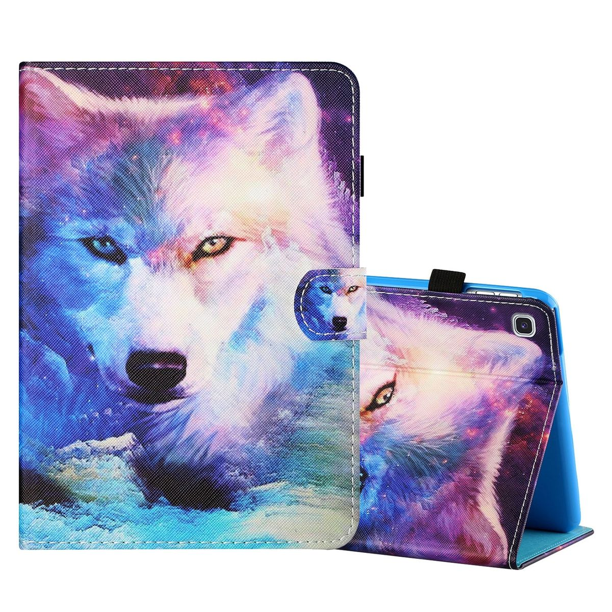 WIGENTO Design Muster 8.7, mit Fach, Samsung Lite Druck A7 Full Kreditkarten Schutz Motiv Galaxy Cover, Blau 2021 Tab Samsung, Tasche mit