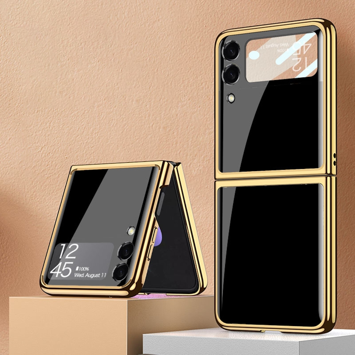 Galaxy Backcover, WIGENTO Samsung, Lackierte Design Glas 5G, Gold Hülle, Z Flip4