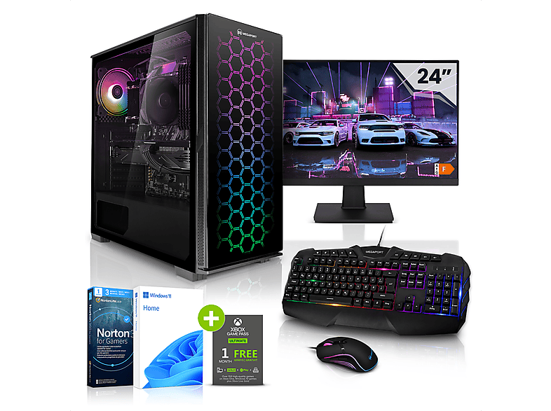 MEGAPORT Gaming Komplett PC AMD Ryzen 5500, Gaming PC mit Ryzen™ 5 Prozessor, 16 GB RAM, 500 GB