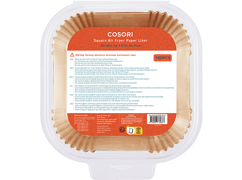 COSORI CLR-R601 Papiereinleger für bis Fritteusen zu große Heißluft 6 Liter