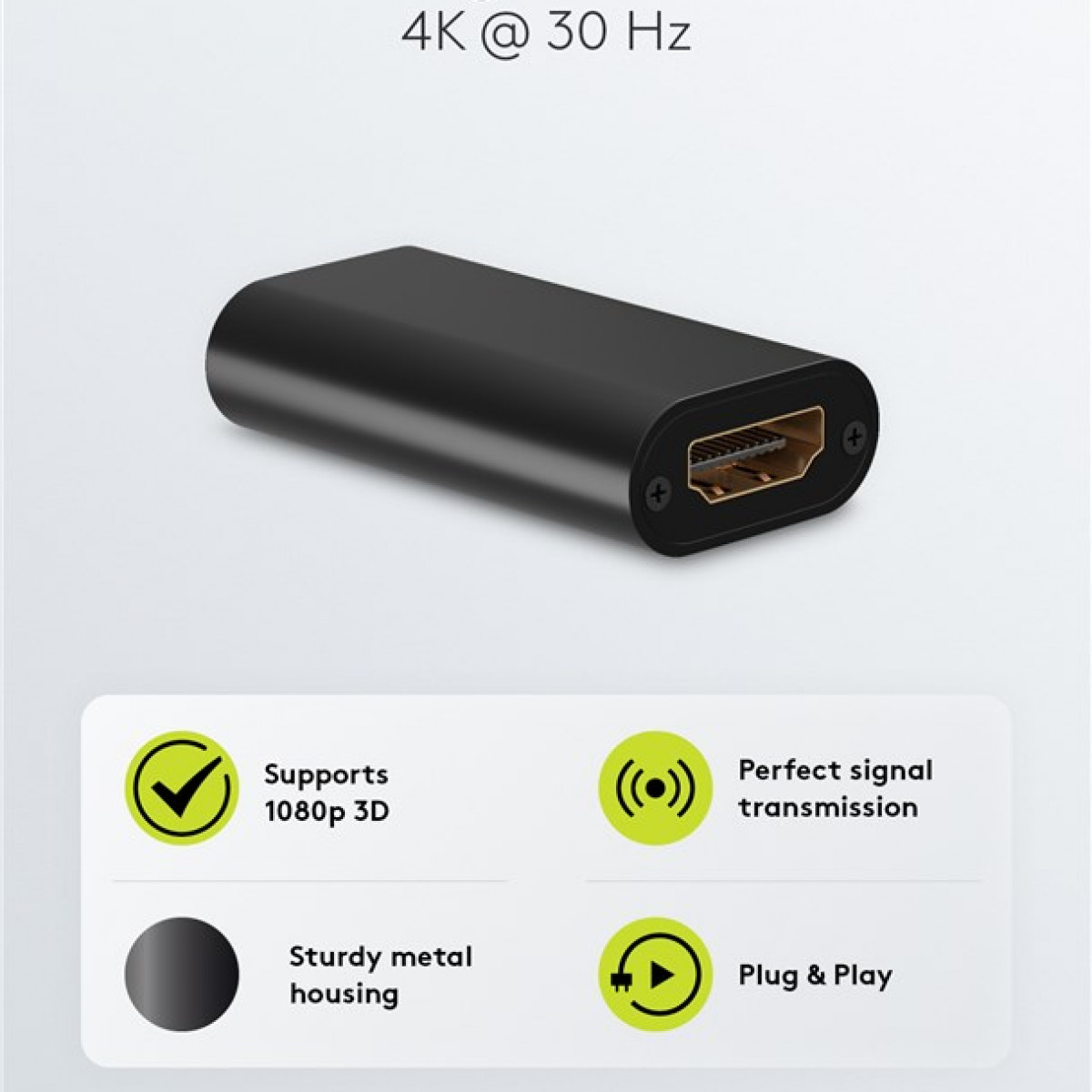 Schwarzer HDMI-Adapter mit Text über Funktionen: unterstützt 1080p 3D, robustes Metallgehäuse usw.