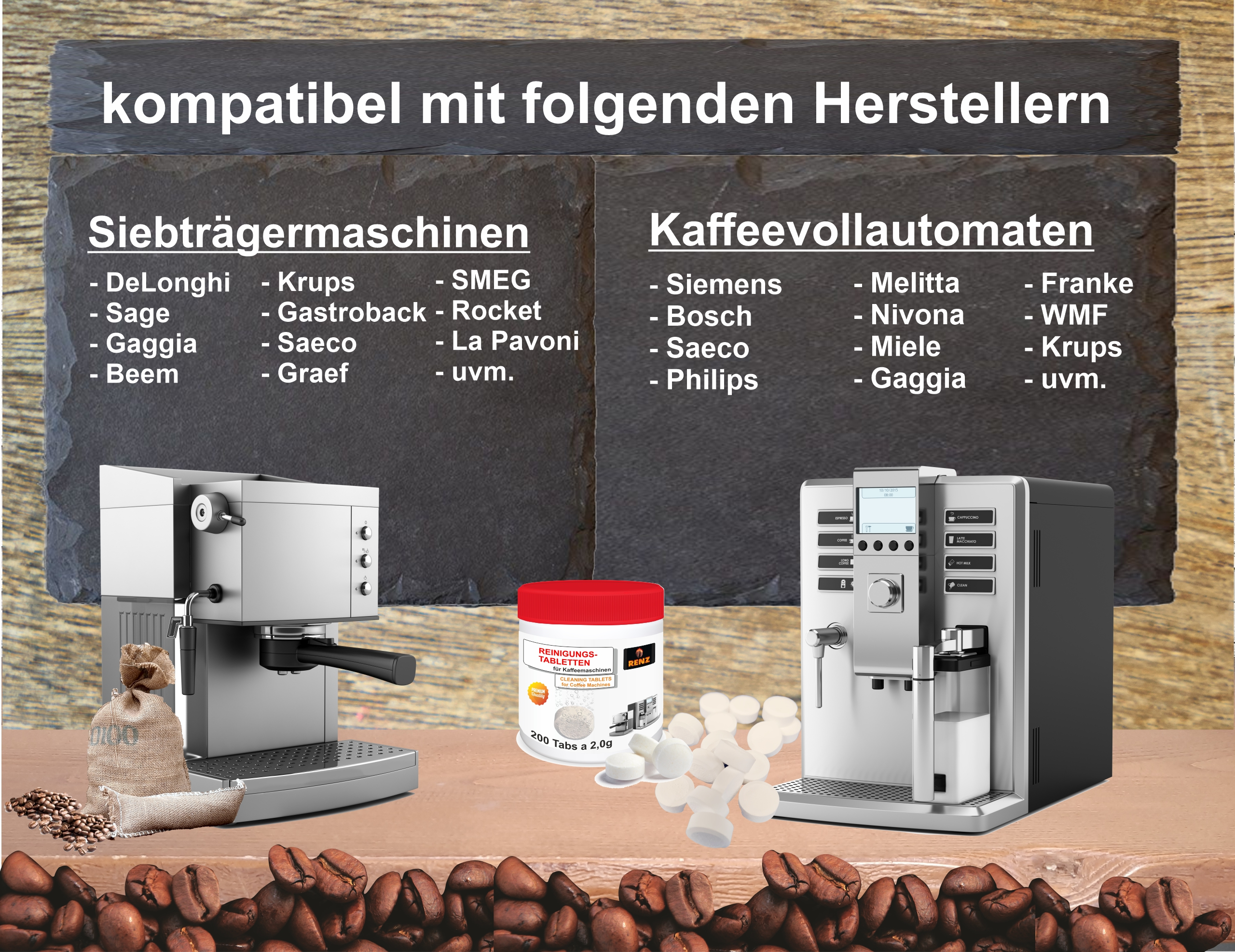 für Reinigungstabletten Kaffeevollautomaten Siebträger Tabs und RT120 Reiniger RENZ